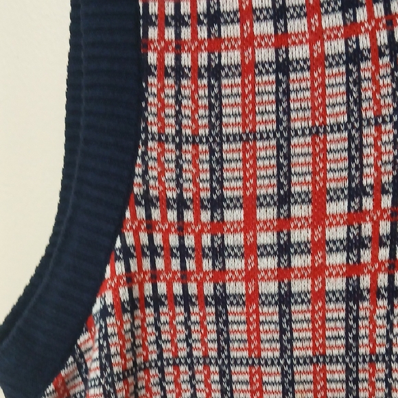 Zara Man Navy and Red Plaid Sleeveless Sweater - Picture 3 of 7
